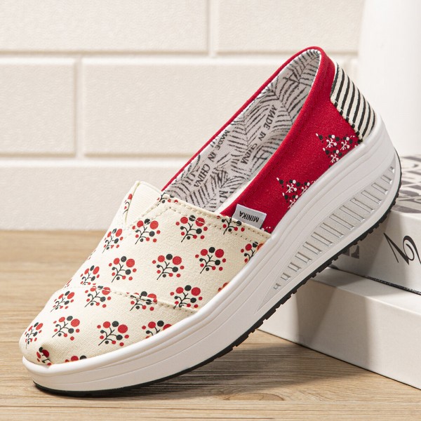 Dots Tree Printed Pattern Comfortable Canvas Rocker Sole Walking Shoes For Women